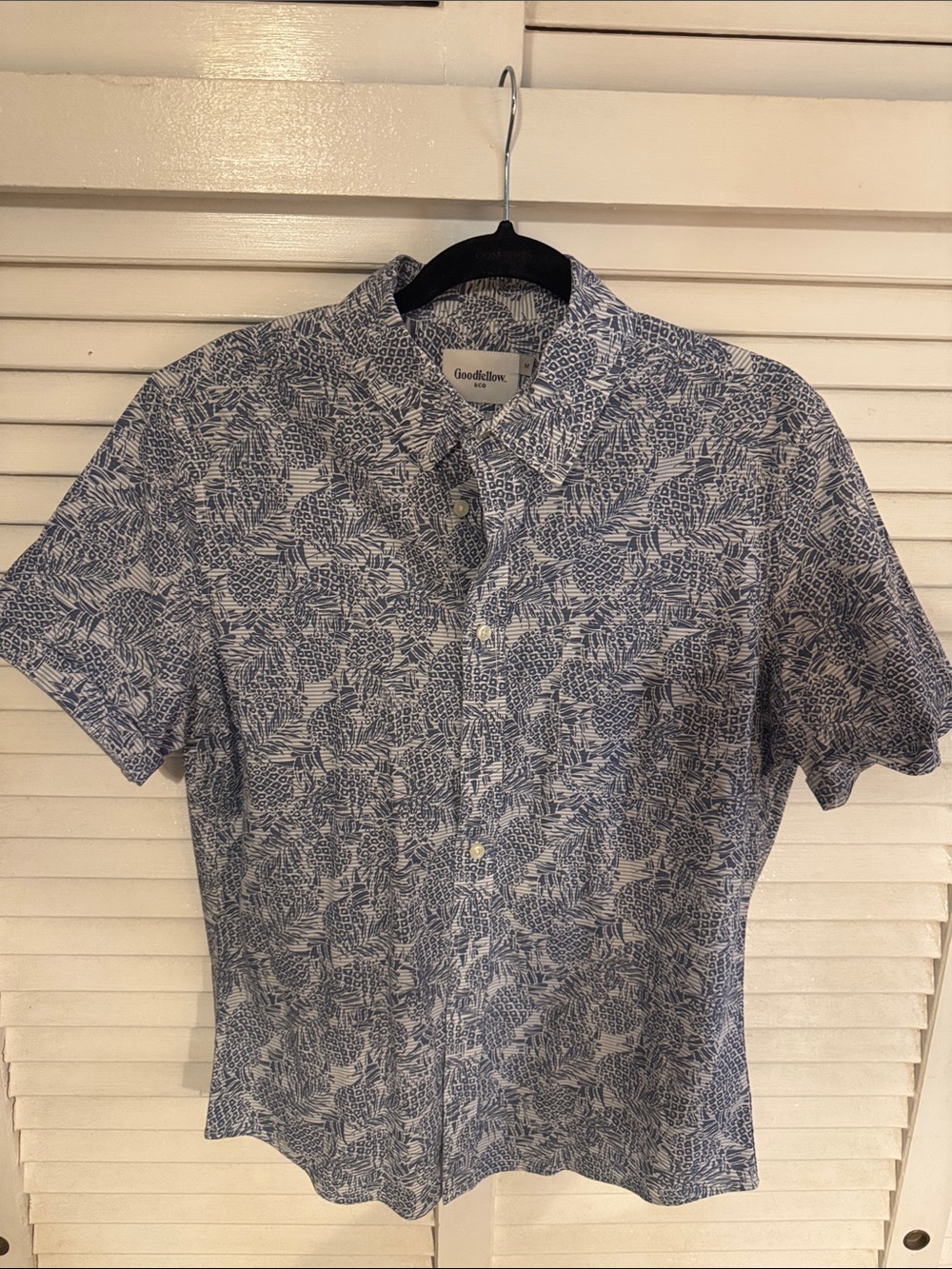 Goodfellow & Co Blue and White Short-Sleeve Printed Button-Down Shirt